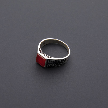 Square Red Agate Ring (Size 8)