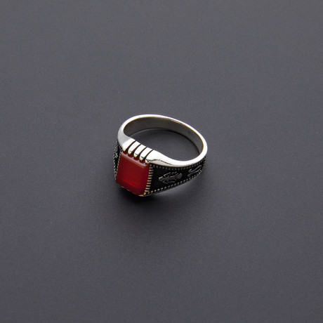 Red Agate Eagle Side Ring (Size 8)