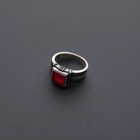 Marcasite Square Red Agate Ring (Size 8)