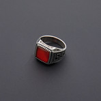 Red Agate Unique Motif Ring (Size 8)