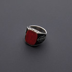 Unique Motif Red Agate Stone Ring (Size 8)