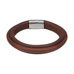 Brown Domed Leather Bracelet + Steel Clasp