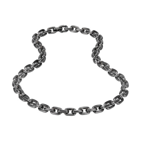 Thick Oval Link Black Lined Necklace