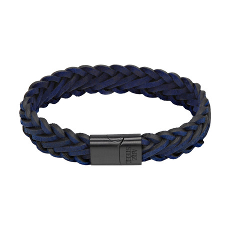 Double Row Blue Leather Bracelet (7.5"L)