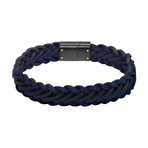 Double Row Blue Leather Bracelet (7.5"L)