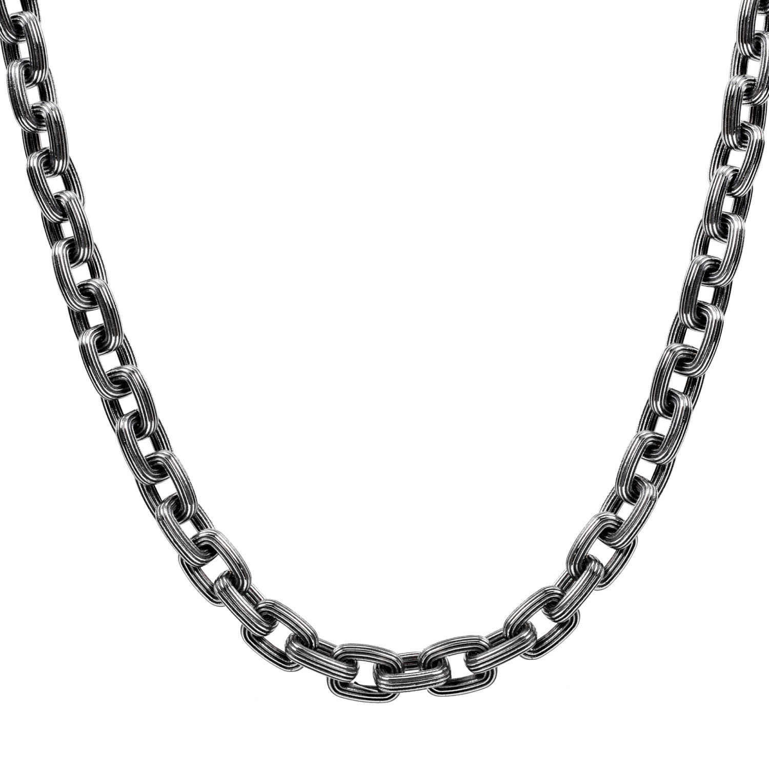 Thick Oval Link Black Lined Necklace - A.R.Z. Steel - Touch of Modern