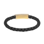 Black Leather Gold Clasp Bracelet (8"L)