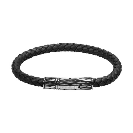 Black Leather Bracelet (7.5"L)