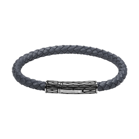 Grey + Blue Leather Bracelet (7.5"L)