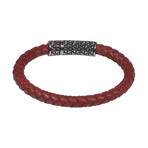 Red Leather Bracelet + Steel Clasp (8"L)