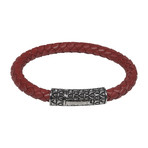 Red Leather Bracelet + Steel Clasp (8"L)