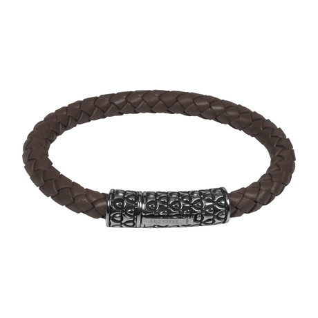 Brown Leather Bracelet + Steel Clasp (8"L)