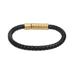 Black Leather Bracelet + Matte Gold Clasp (7.5"L)