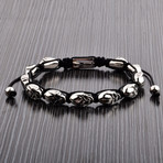 Polished Stainless Steel Skull Beaded Bracelet // Silver + Black