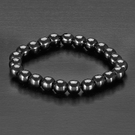 Round Magnetic Hematite Beaded Bracelet // Gray