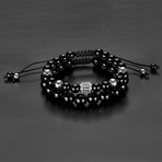 Stainless Steel Bead + Agate Natural Stone Bracelet Set (Silver + Black)