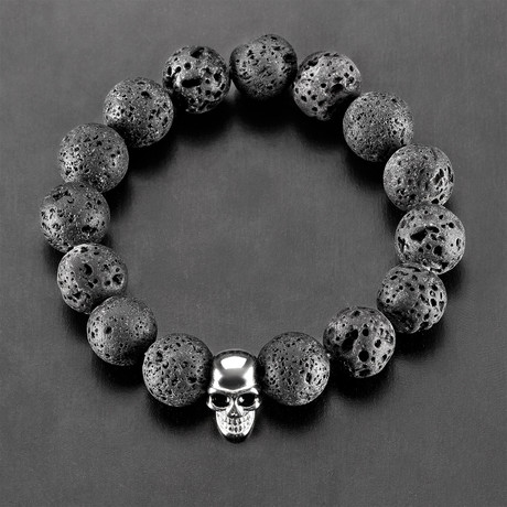 Crucible Lava Rock Skull Bead Bracelet