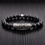 Onyx Fleur de Lis Beaded Bracelet // Black + Silver
