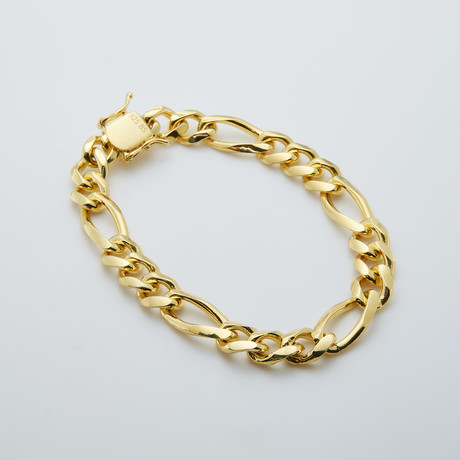 Gold Plated Figaro Chain Bracelet // 8"L