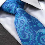 European Exclusive Silk Tie + Gift Box // Blue with Blue Paisley