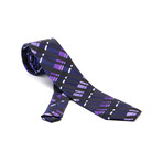 European Exclusive Silk Tie + Gift Box // Black + Purple + White Stripes