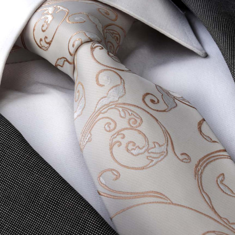 Fronius Silk Tie // White + Gold Paisley