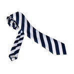 Amedeo Exclusive // Silk Tie // Navy Blue + White Stripes (Navy Blue, White)