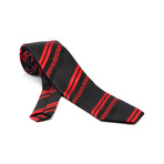 European Exclusive Silk Tie + Gift Box // Black with Red Lines