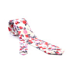 European Exclusive Silk Tie + Gift Box // White with Pink + Red Roses