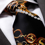 European Exclusive Silk Tie + Gift Box // Black with Gold Chain Pattern