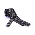 European Exclusive Silk Tie + Gift Box // Black with Silver Paisley