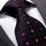 European Exclusive Silk Tie + Gift Box // Black with Pink Squares