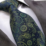 European Exclusive Silk Tie + Gift Box // Navy Blue with Green Paisley