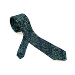 European Exclusive Silk Tie + Gift Box // Navy Blue with Green Paisley