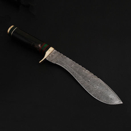 Damascus Steel Kukri Knife // Bull Horn Handle // 14.5"