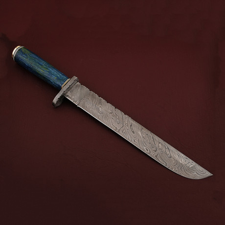 Damascus Steel Bush Crafter Knife // Blue