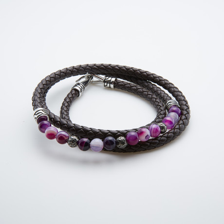 Dell Arte // Leather + Botswana Agate Beads // Black + Purple