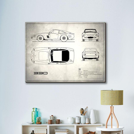 Ferrari 330 // White (16"W x 12"H x 2"D)