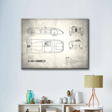 Jaguar XK-120 // White (16"W x 12"H x 2"D)