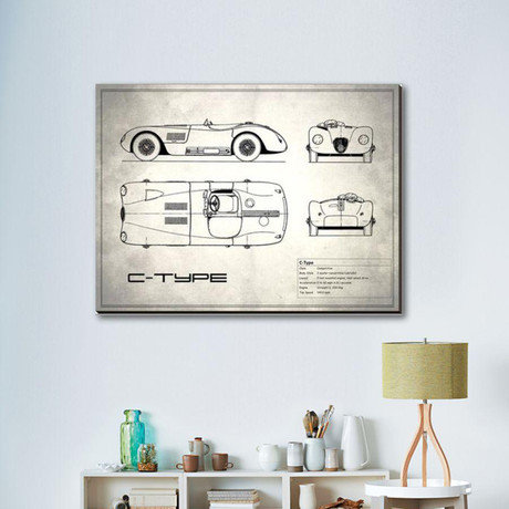 Jaguar C-Type // White (16"W x 12"H x 2"D)