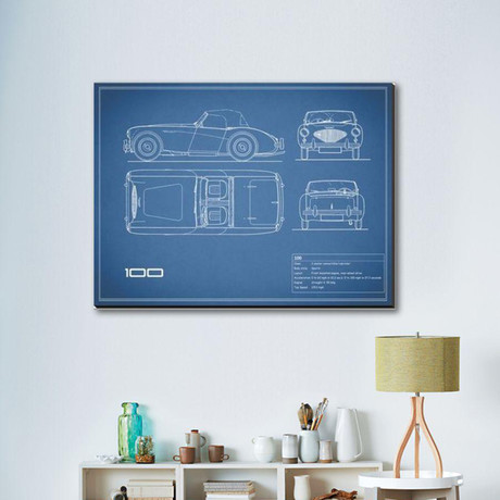 Austin-Healey 100 // Blue (16"W x 12"H x 2"D)