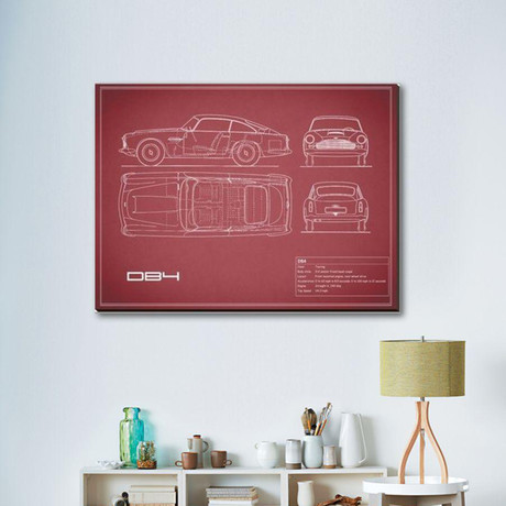 Aston Martin DB4 // Maroon (16"W x 12"H x 2"D)