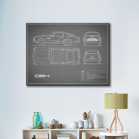 Aston Martin DB4 // Gray (16"W x 12"H x 2"D)