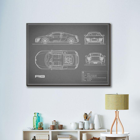 Audi R8 V10 // Gray (16"W x 12"H x 2"D)