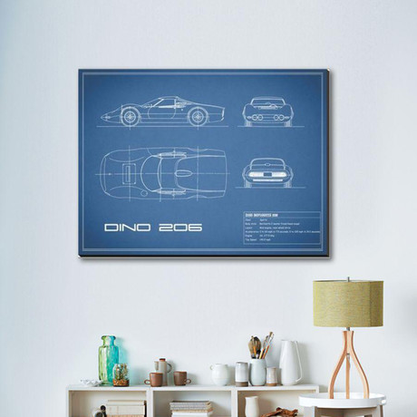 Ferrari Dino 206 // 1965 // Blue (16"W x 12"H x 2"D)
