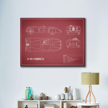 Jaguar XK-120 // Maroon (16"W x 12"H x 2"D)