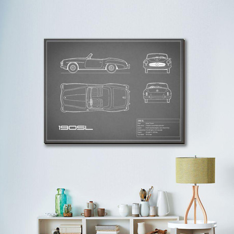 Mercedes 190-SL // Gray (16"W x 12"H x 2"D)