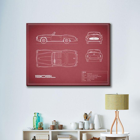 Mercedes 190-SL // Maroon (16"W x 12"H x 2"D)