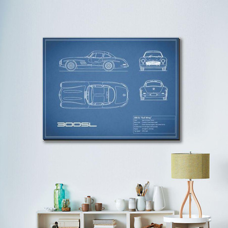 Mercedes 300SL Gullwing // Blue (16"W x 12"H x 2"D)