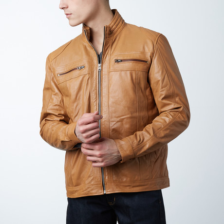 Padded Leather Jacket // Tan (2XL)